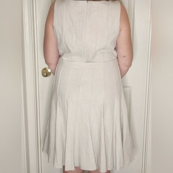 Sandra Darren 14 Cream LINEN Blend Lined Zipper Pleated Women Knee Length Dress - Picture 4 of 8